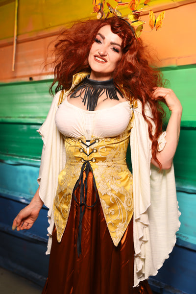 Artemis Underbust Corset w/Split Tails in Belle Gold Damask- FriYAY Restock