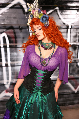 Wench Corset In Black & Green Medallion - "13 Days of Halloween 2024" Day 4