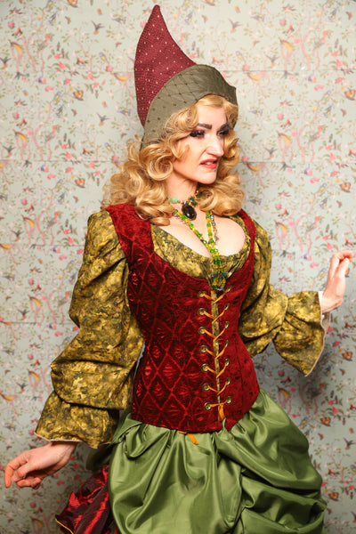 22. Damsel Corset in Crimson Diamond Upholstery - March of the Ides Collection