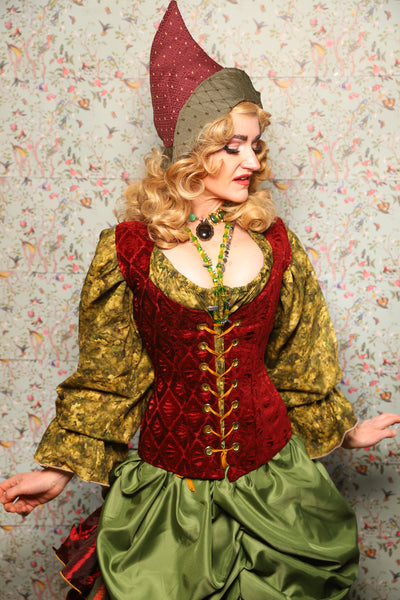 22. Damsel Corset in Crimson Diamond Upholstery - March of the Ides Collection