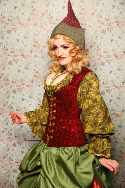 22. Damsel Corset in Crimson Diamond Upholstery - March of the Ides Collection