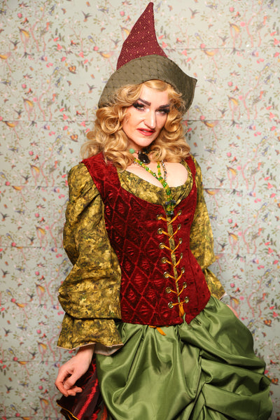 22. Damsel Corset in Crimson Diamond Upholstery - March of the Ides Collection