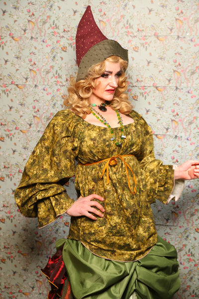 Classic Blouse w/Long Sleeves in Mossy Foliage Cotton - March of the Ides Collection