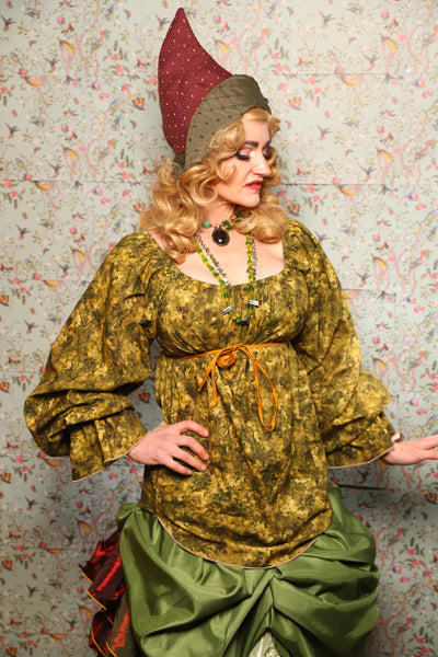 Classic Blouse w/Long Sleeves in Mossy Foliage Cotton - March of the Ides Collection