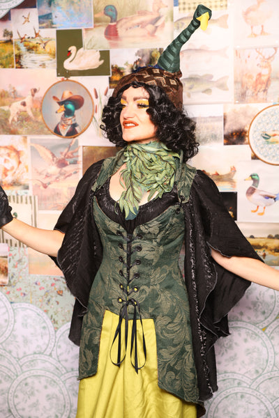 23. Petite Tailed Overbust in Forest Scroll - The Fowl Majesty Collection