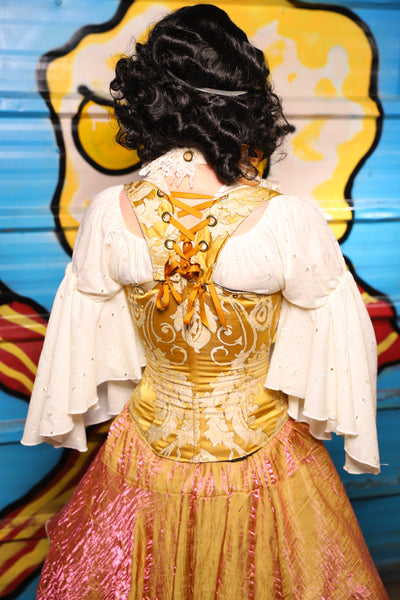 Detachable Voyager Fold Over Collar Straps in Belle Gold Damask - "Wakey Wakey Eggs & Bakey" Collection
