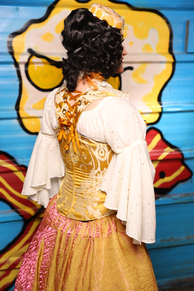 Petite Crossfire Overbust *Base Corset ONLY - Collars Sold Seperatly* in Belle Gold Damask - "Wakey Wakey Eggs & Bakey" Collection