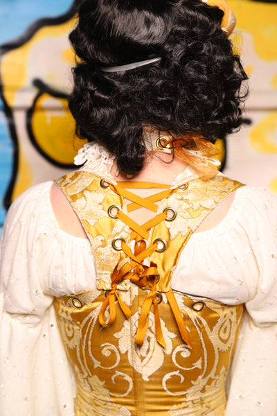 Detachable Voyager Fold Over Collar Straps in Belle Gold Damask - "Wakey Wakey Eggs & Bakey" Collection