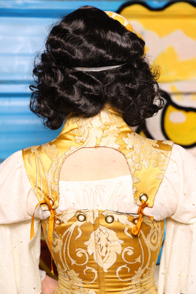 Detachable Archer Collar Straps in Belle Gold Damask - "Wakey Wakey Eggs & Bakey" Collection