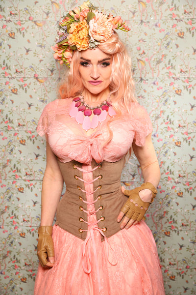 Wench Underbust Corset in Tan Sand Velvet - Valentine's Day Collection