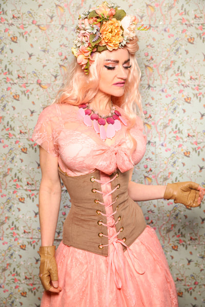 Wench Underbust Corset in Tan Sand Velvet - Valentine's Day Collection