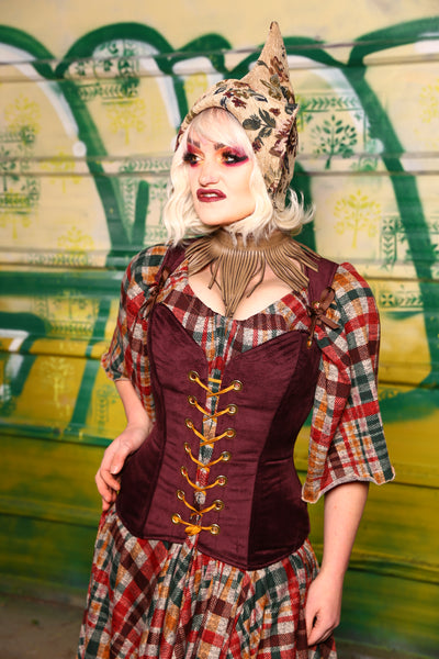 Heidi Corset in Burgundy Wine - The Tartan and Tinsel Collection