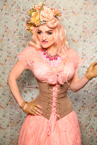 Wench Underbust Corset in Tan Sand Velvet - Valentine's Day Collection