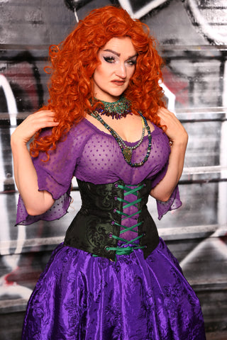 Petite Wench Corset in Black & Green Medallion - "13 Days of Halloween 2024" Day 4