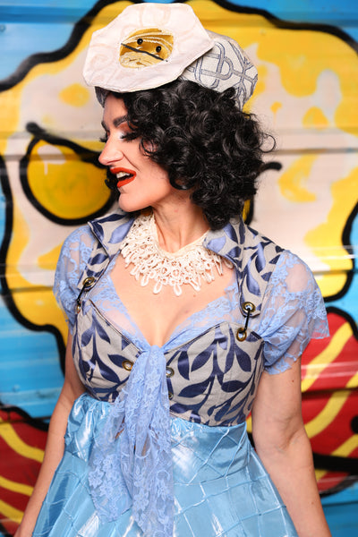 Cropped Courtier w/collar in Willow Porcelain – "Wakey Wakey Eggs & Bakey" Collection