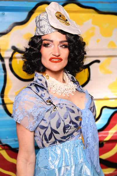 Cropped Courtier w/collar in Willow Porcelain – "Wakey Wakey Eggs & Bakey" Collection
