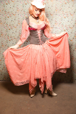 Double Layer Fairy Skirt w/Blushing Lace Overlay in Peony Cream - Valentine's Day Collection