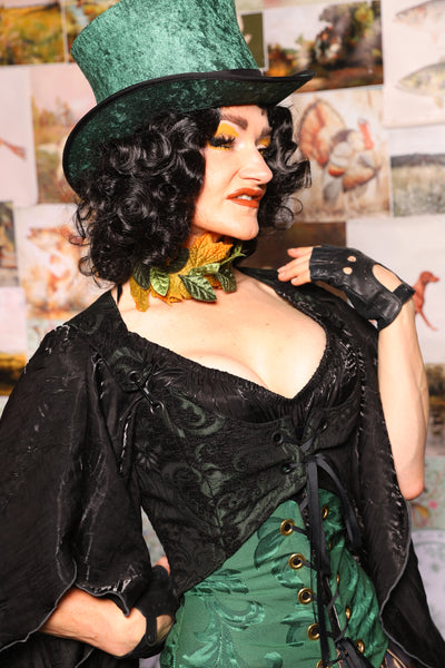 09. Cropped Marie Bodice in Black & Green Medallion - August 13th