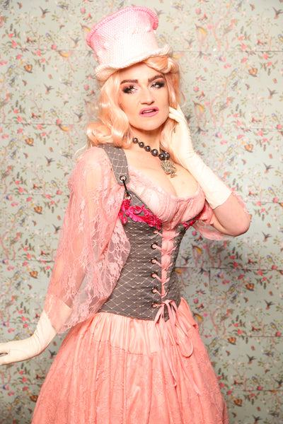 Petite Courtier in Dove Diamond Dot with Hot Pink Applique - Valentine's Day Collection