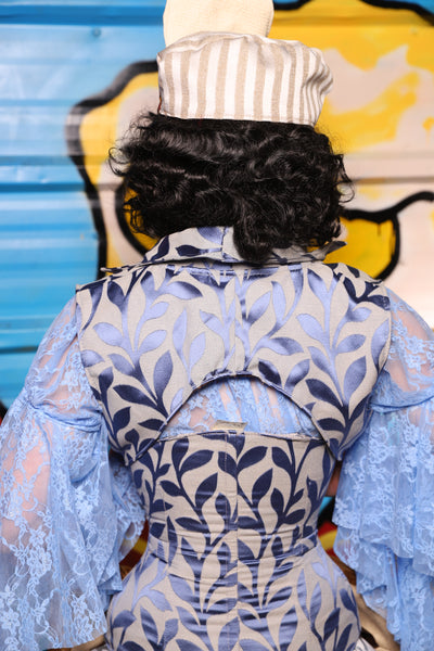 Cropped Lapel Vest in Willow Porcelain - "Wakey Wakey Eggs & Bakey" Collection