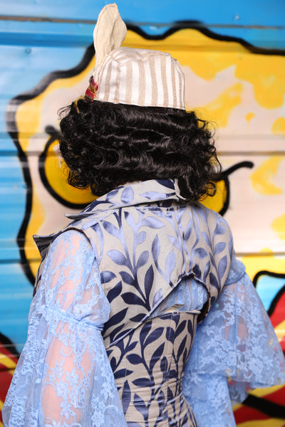 Cropped Lapel Vest in Willow Porcelain - "Wakey Wakey Eggs & Bakey" Collection