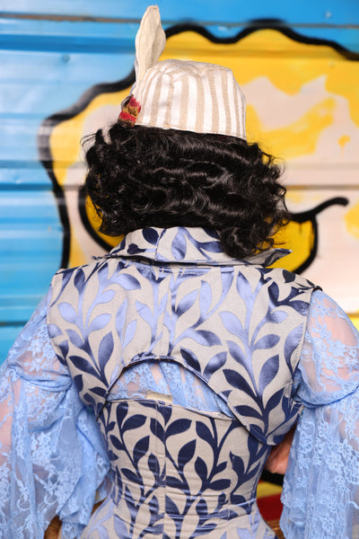 Cropped Lapel Vest in Willow Porcelain - "Wakey Wakey Eggs & Bakey" Collection
