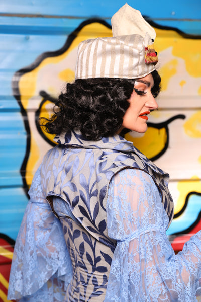 Cropped Lapel Vest in Willow Porcelain - "Wakey Wakey Eggs & Bakey" Collection