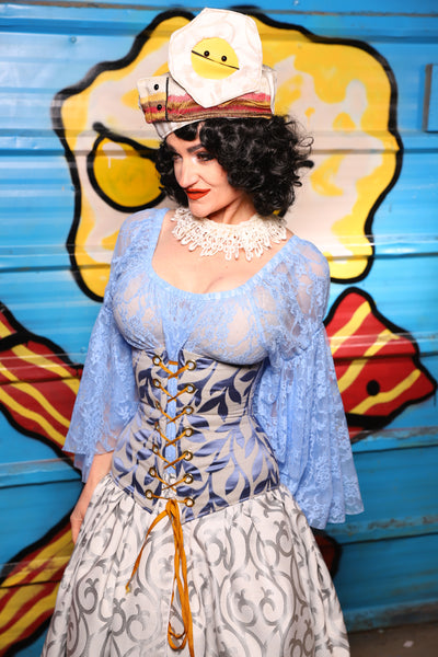 Wench Underbust Corset in Willow Porcelain - "Wakey Wakey Eggs & Bakey" Collection