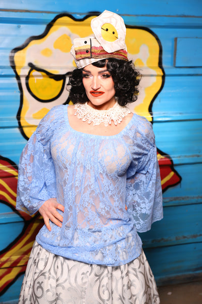 Flounce Blouse in Periwinkle Lace - "Wakey Wakey Eggs & Bakey" Collection