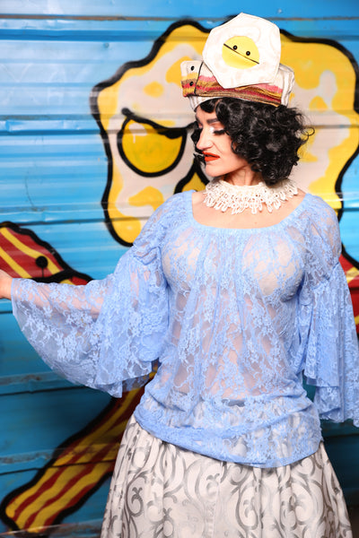 Flounce Blouse in Periwinkle Lace - "Wakey Wakey Eggs & Bakey" Collection