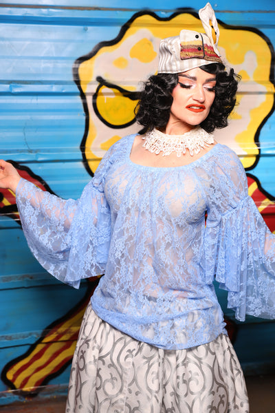 Flounce Blouse in Periwinkle Lace - "Wakey Wakey Eggs & Bakey" Collection