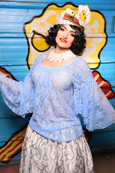 Flounce Blouse in Periwinkle Lace - "Wakey Wakey Eggs & Bakey" Collection