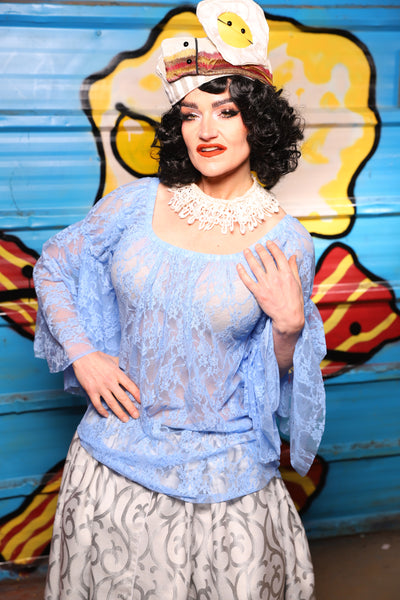 Flounce Blouse in Periwinkle Lace - "Wakey Wakey Eggs & Bakey" Collection