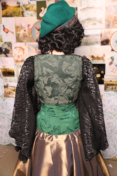 08. Cropped Courtier Overbust in Forest Scroll *PLEASE order by BUST Measurement, NOT waist!* -  The Fowl Majesty Collection