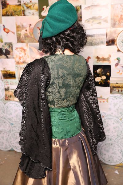 08. Cropped Courtier Overbust in Forest Scroll *PLEASE order by BUST Measurement, NOT waist!* -  The Fowl Majesty Collection
