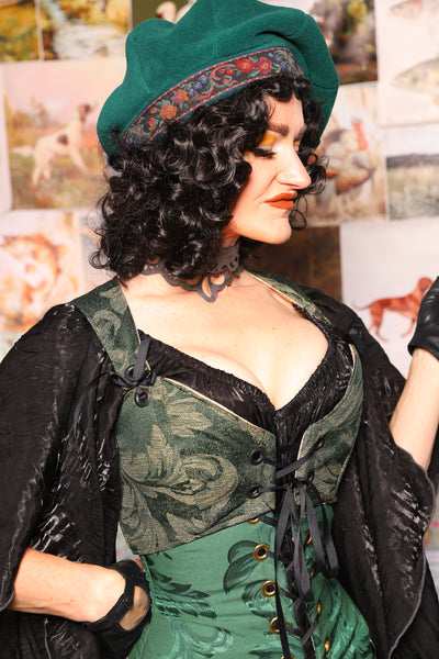 08. Cropped Courtier Overbust in Forest Scroll *PLEASE order by BUST Measurement, NOT waist!* -  The Fowl Majesty Collection