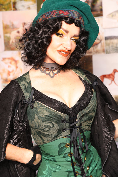 08. Cropped Courtier Overbust in Forest Scroll *PLEASE order by BUST Measurement, NOT waist!* -  The Fowl Majesty Collection