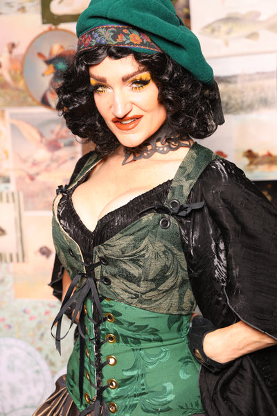 08. Cropped Courtier Overbust in Forest Scroll *PLEASE order by BUST Measurement, NOT waist!* -  The Fowl Majesty Collection