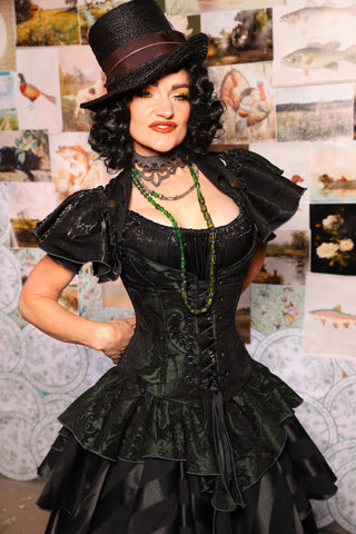 21. Petite Overbust w/Voyager Collar in Black & Green Medallion - The Fowl Majesty Collection