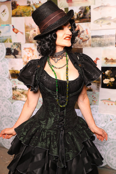 21. Petite Overbust w/Voyager Collar in Black & Green Medallion - The Fowl Majesty Collection