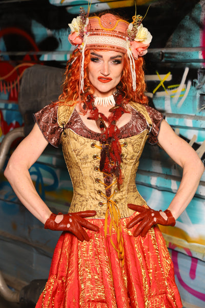 18. Maiden Bodice Corset in Ink-Drawn Tigers - The "Ensembled in Embers" Collection