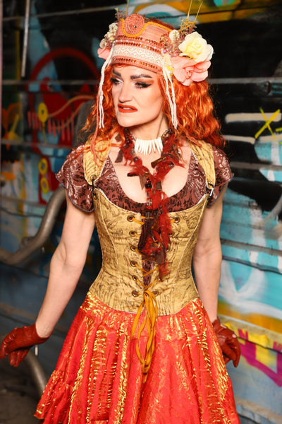 18. Maiden Bodice Corset in Ink-Drawn Tigers - The "Ensembled in Embers" Collection