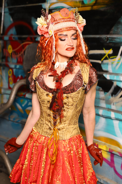 18. Maiden Bodice Corset in Ink-Drawn Tigers - The "Ensembled in Embers" Collection