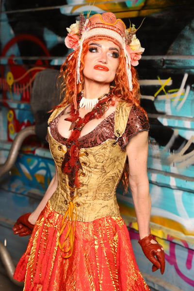 18. Maiden Bodice Corset in Ink-Drawn Tigers - The "Ensembled in Embers" Collection