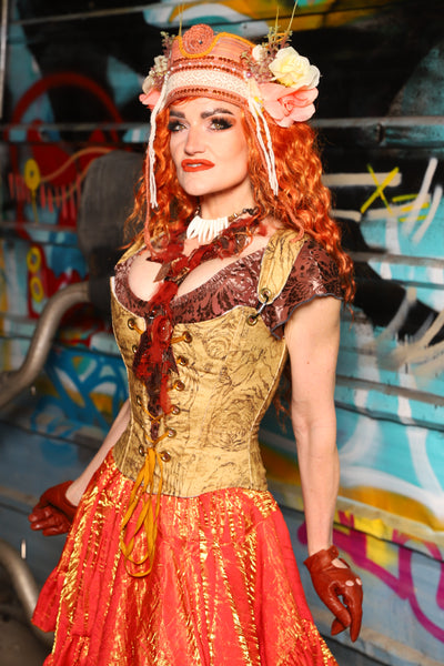 18. Maiden Bodice Corset in Ink-Drawn Tigers - The "Ensembled in Embers" Collection