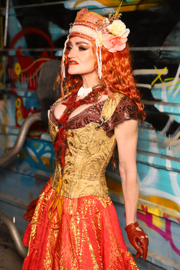 18. Maiden Bodice Corset in Ink-Drawn Tigers - The "Ensembled in Embers" Collection