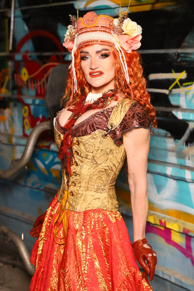 18. Maiden Bodice Corset in Ink-Drawn Tigers - The "Ensembled in Embers" Collection