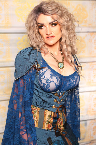 Cropped Vixen Corset w/pauldron Shoulders in Peacock MEdallion - Surprise Sale!