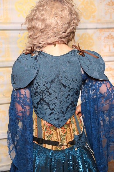 Cropped Vixen Corset w/pauldron Shoulders in Peacock MEdallion - Surprise Sale!