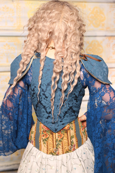 Cropped Vixen Corset w/pauldron Shoulders in Peacock MEdallion - Surprise Sale!